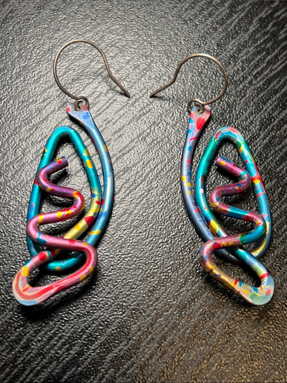 Vintage Sterling Silver Hook Funky Colorful Confetti Niobium Dangle Earrings